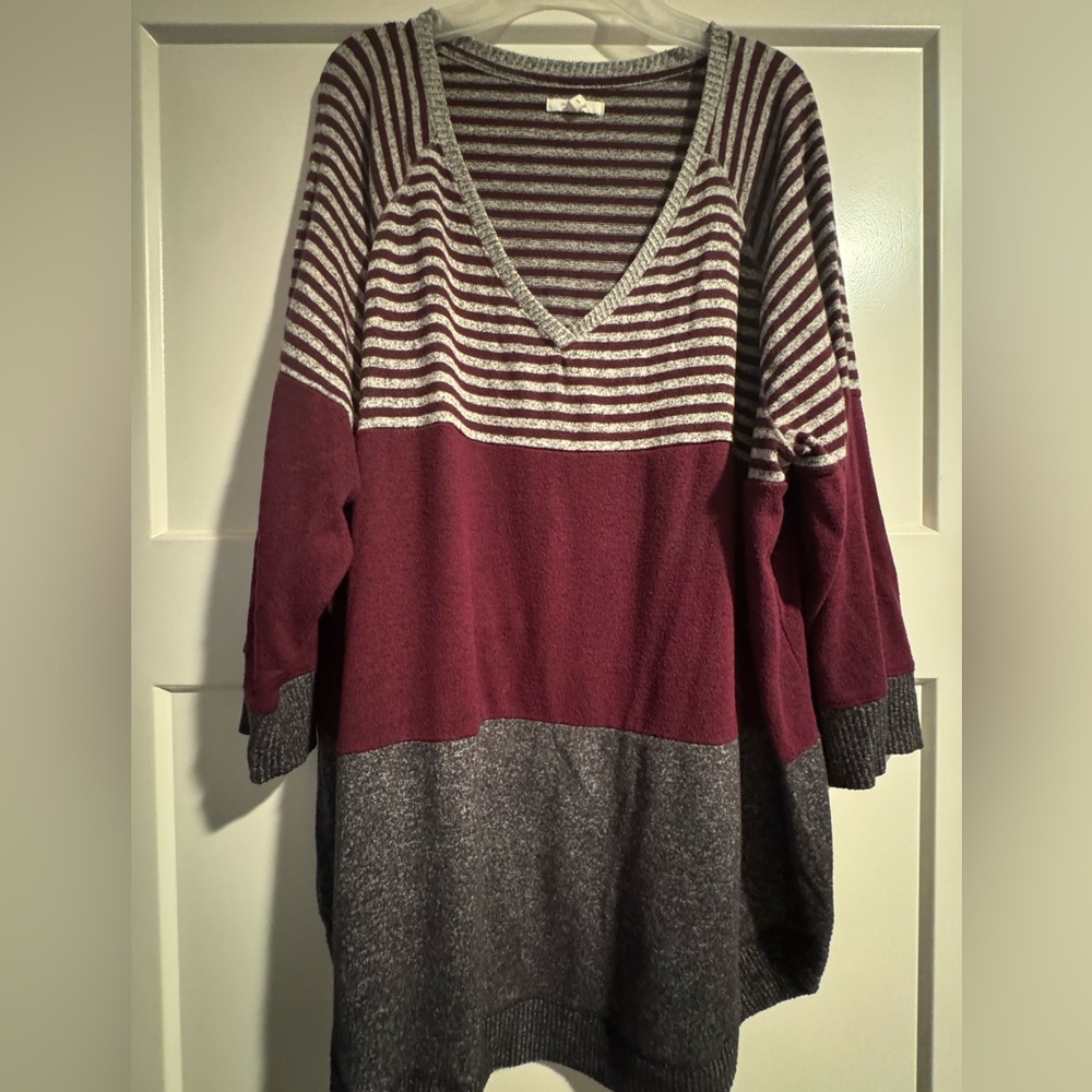Multi patterned v neck sweater